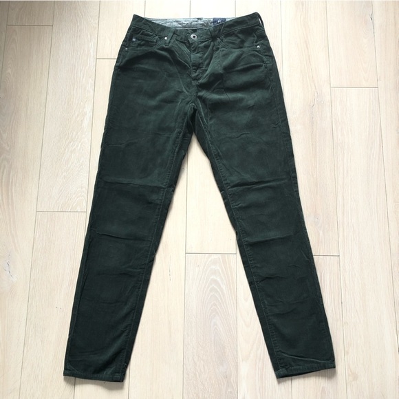 Adriano Goldschmied The Stevie Ankle Corduroy Pants Slim Straight in Dark Green - Picture 1 of 13